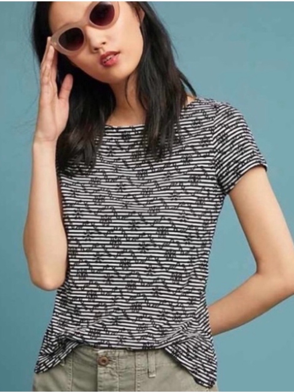 Anthropologie Postmark Bennett Womens Striped Blouse Black White Size XS